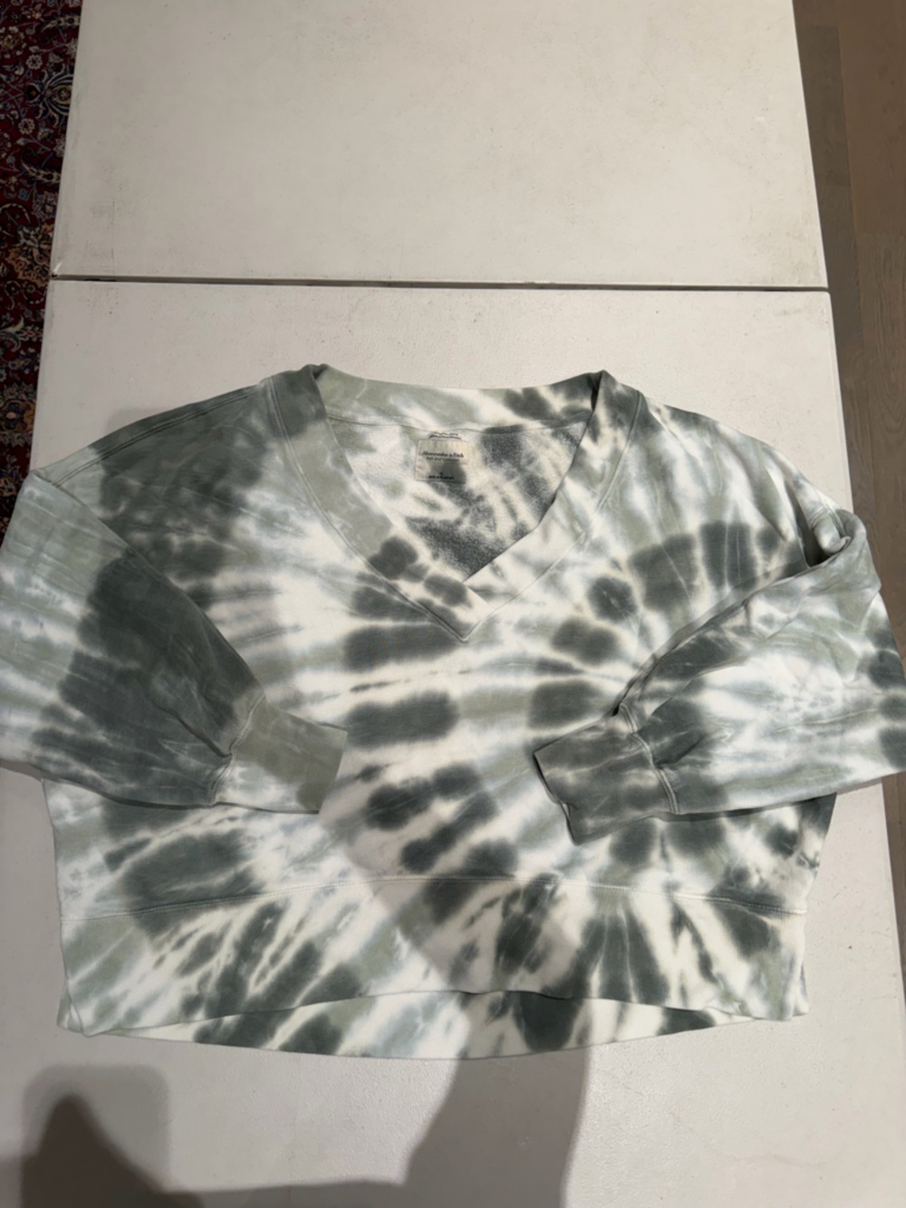 Abercrombie & Fitch Sage Green and White Tie-Dye crop Sweatshirt